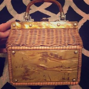Vintage wicker and lucite plated handbag